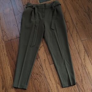 Olive Green Calvin Klein Paperbag Styled Pleated Dress Pants